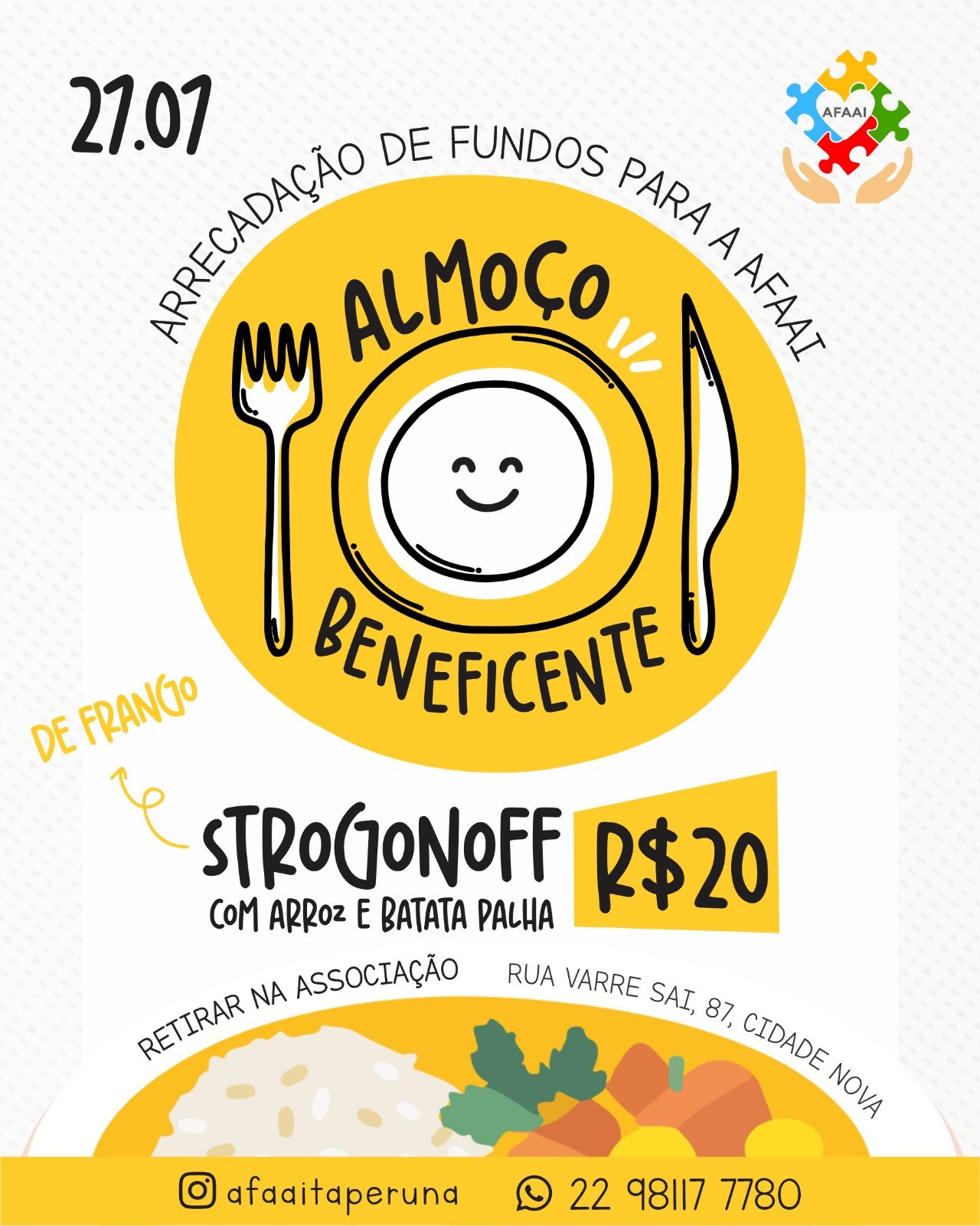 Almoço beneficente vai arrecadar fundos para estruturar a sede da AFAAI em Itaperuna