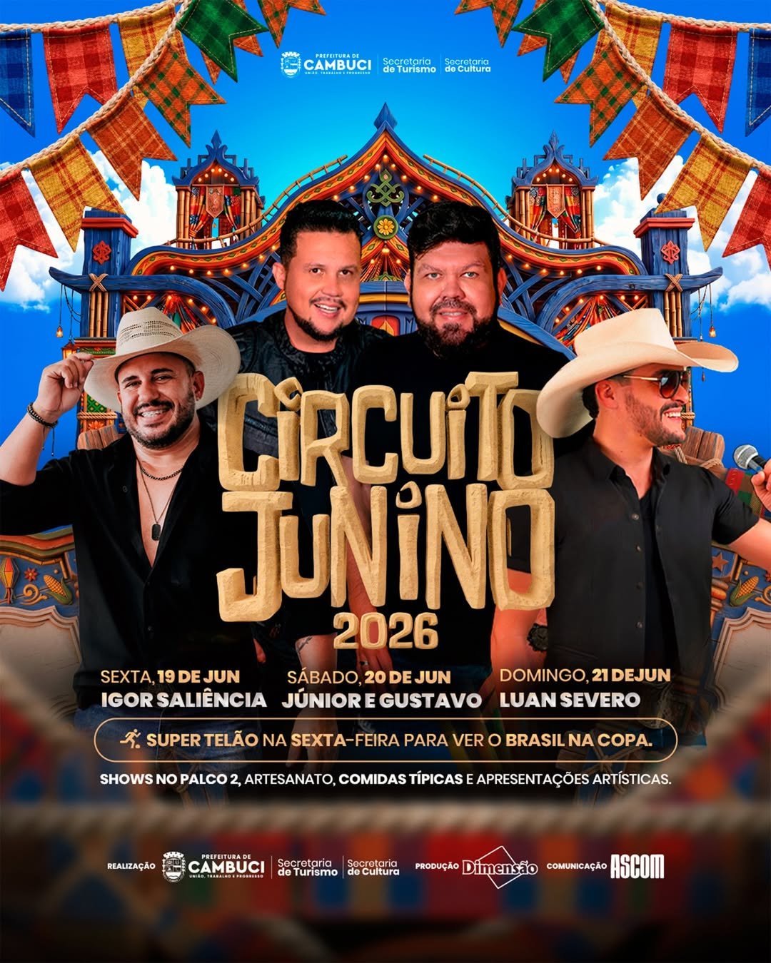 Cambuci (RJ) divulga programação do Circuito Junino 2026 com shows, forró e transmissão da Copa