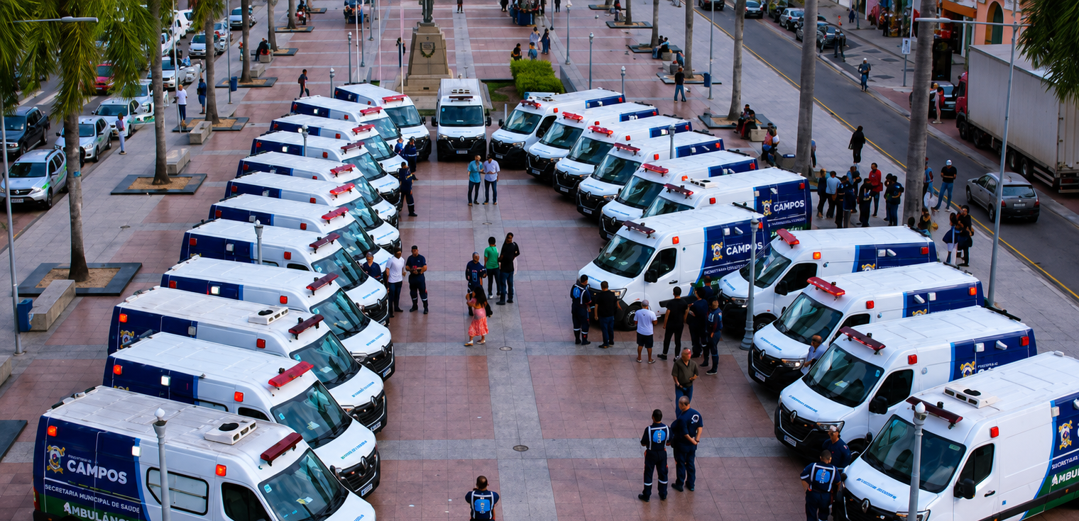 Prefeitura de Campos dos Goytacazes recebe 40 novas ambulâncias para reforçar atendimento na saúde municipal