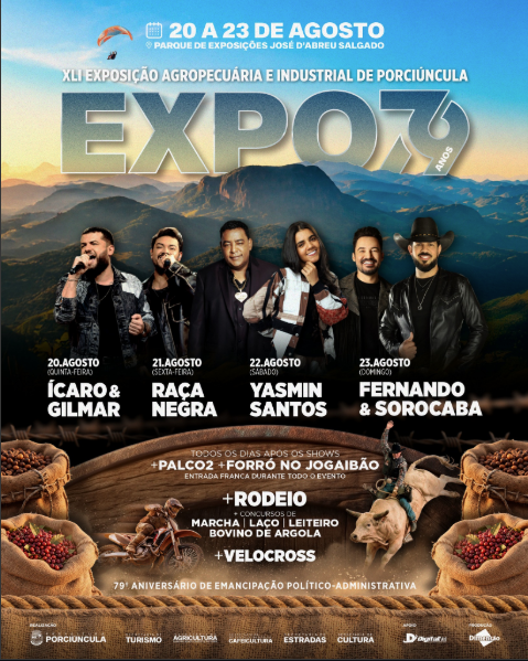 A espera acabou! A EXPO Porciúncula (RJ) já tem programação de shows confirmada