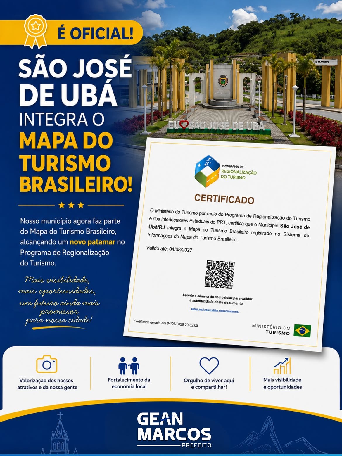 São José de Ubá passa a integrar oficialmente o Mapa do Turismo Brasileiro