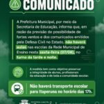 São José de Ubá suspende aulas da tarde e da noite por previsão de ventos fortes