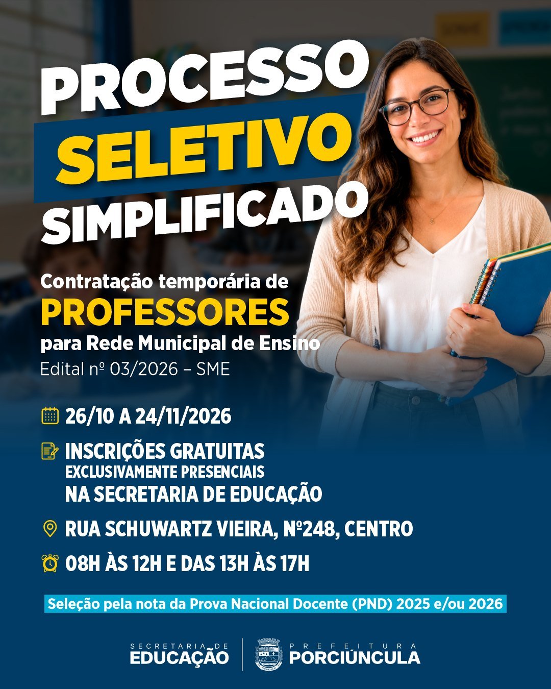 Porciúncula abre processo seletivo para contratação temporária de professores