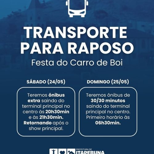 Itaperuna (RJ) terá ônibus extras durante a Festa dos Carros de Boi de Raposo