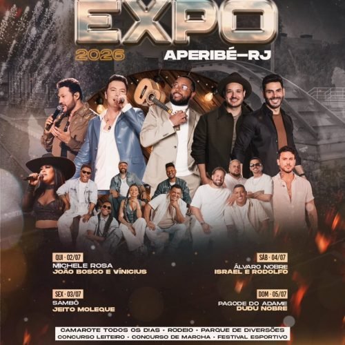 Expo Aperibé 2026 terá João Bosco & Vinícius, Israel & Rodolffo, Dudu Nobre e mais atrações