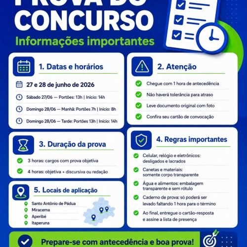 Concurso Público de Santo Antônio de Pádua (RJ): provas acontecem neste fim de semana