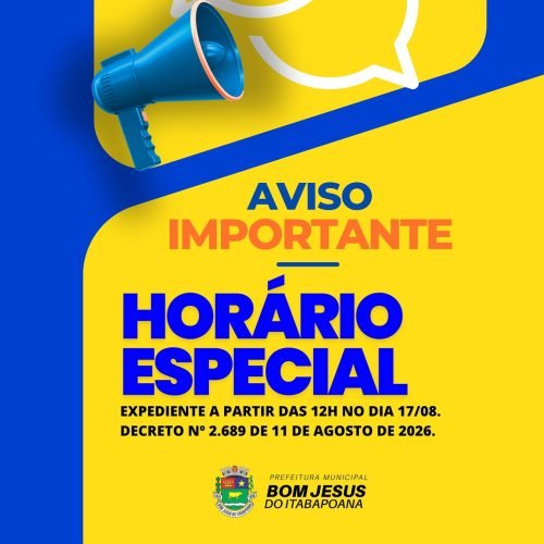 Prefeitura de Bom Jesus do Itabapoana terá expediente a partir do meio-dia na segunda-feira (17)