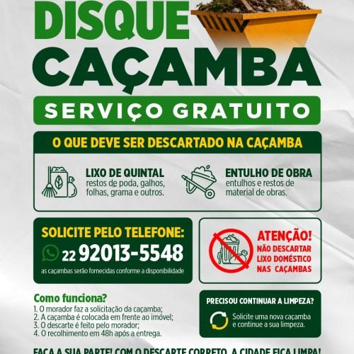 Prefeitura de Porciúncula mantém serviço gratuito para recolhimento de entulho