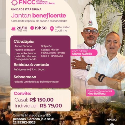 FNCC Itaperuna realiza jantar beneficente em prol do combate ao câncer