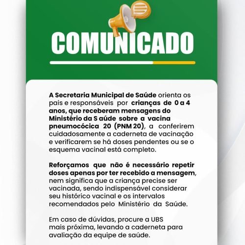 Saúde orienta pais a conferir caderneta de vacinação após mensagens sobre a pneumocócica 20