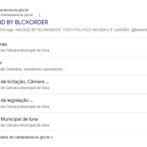 Ataque hacker tira site da Câmara de Iúna do ar e altera nome exibido no Google