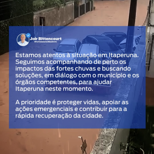 Deputado Estadual Jair Bittencourt emite nota sobre situação em Itaperuna (RJ)