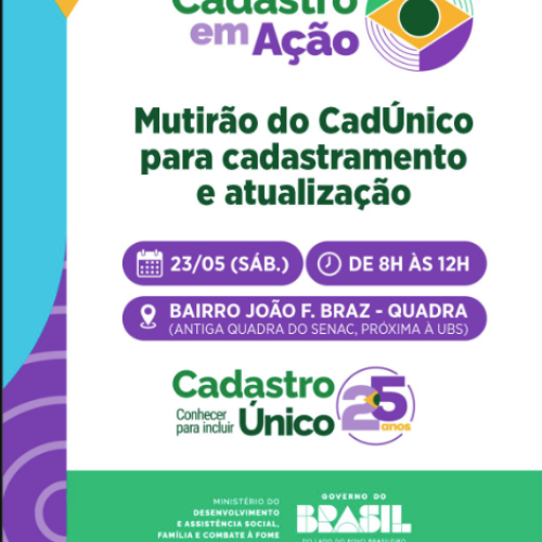 Mutirão do CadÚnico chega ao Bairro João Francisco Braz em Porcíuncula (RJ) neste sábado