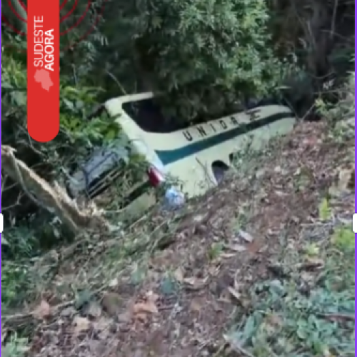 Ônibus de viagem sai da pista e cai em ribanceira na descida da Serra de Petrópolis (RJ)