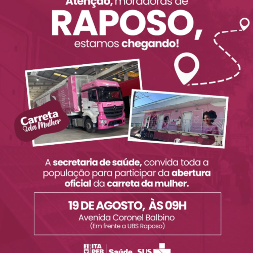 Carreta da Mulher chega ao distrito de Raposo nesta quarta-feira (19)