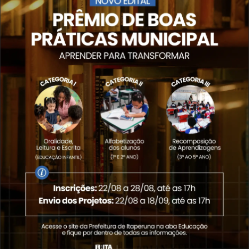Prefeitura de Itaperuna (RJ) abre inscrições para o Prêmio de Boas Práticas Municipal na Educação