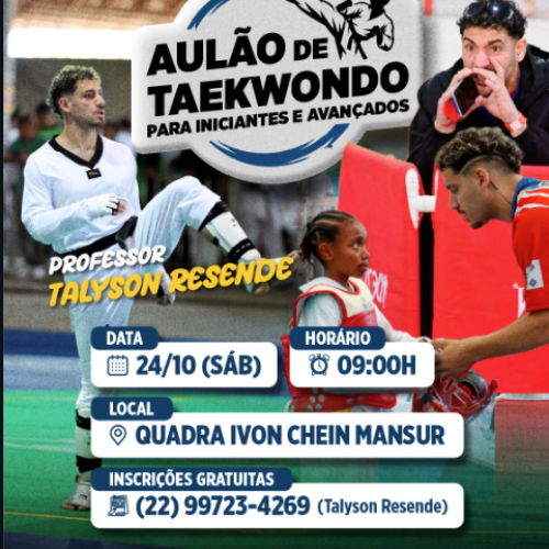 Prefeitura de Porciúncula (RJ) promove aulão gratuito de Taekwondo no próximo sábado
