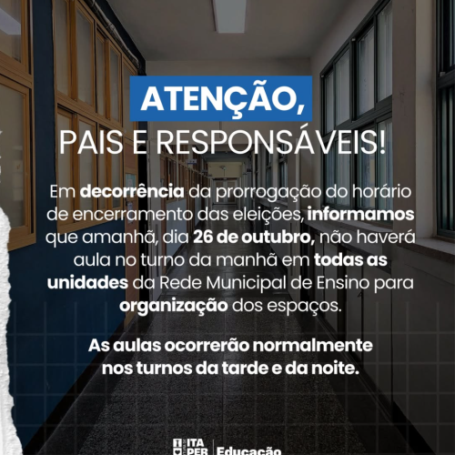 Após prorrogação da votação, aulas da rede municipal de Itaperuna (RJ) no turno da manhã são suspensas nesta segunda-feira (26)