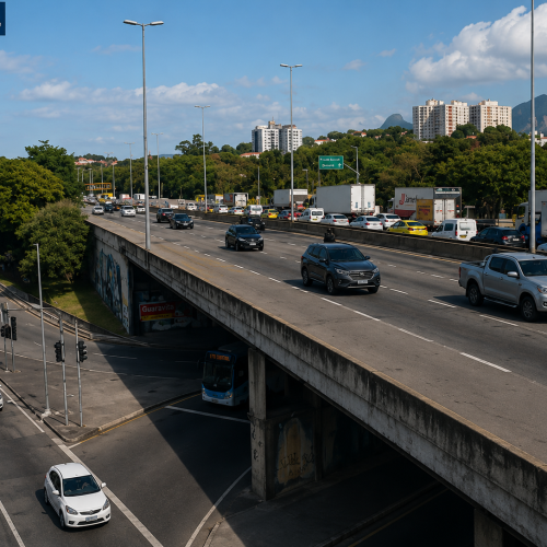 Engavetamento com caminhão e 11 carros provoca congestionamento na Linha Amarela, no Rio de Janeiro