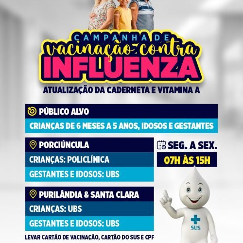 Prefeitura de Porciúncula convoca público-alvo para atualização da caderneta e vacina da gripe