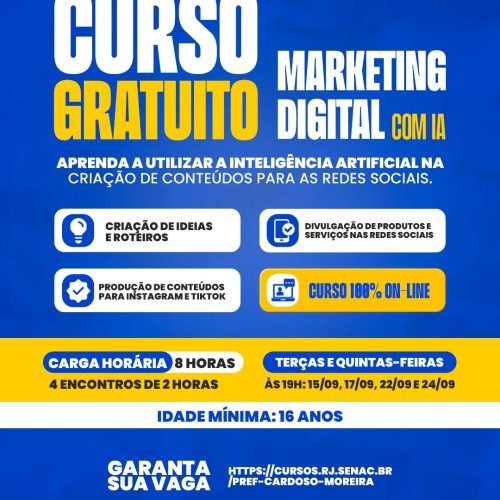 Cardoso Moreira oferece curso gratuito de Marketing Digital com Inteligência Artificial