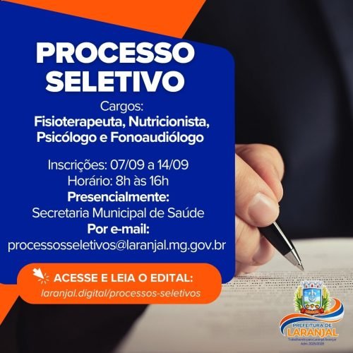 Prefeitura de Laranjal abre processo seletivo para profissionais da saúde