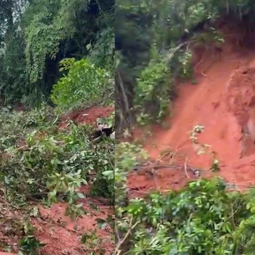 Deslizamento de terra em Santo Antônio de Pádua interdita rua e afeta rede de água
