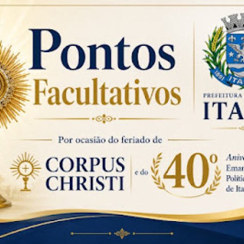 Prefeitura de Italva (RJ) decreta ponto facultativo por ocasião do feriado de Corpus Christi e festa da cidade