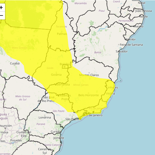 INMET emite alerta amarelo de chuvas intensas para todo o Sudeste