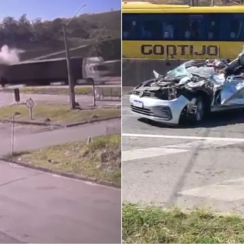Passarela desaba após ser atingida por caminhão e interdita Fernão Dias em SP